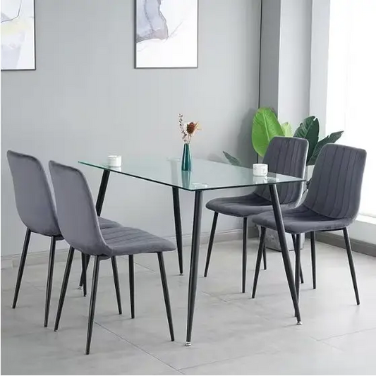 Kitchen Chair 4-piece Set With Upholstered Seat And Metal Legs - Grey - 5