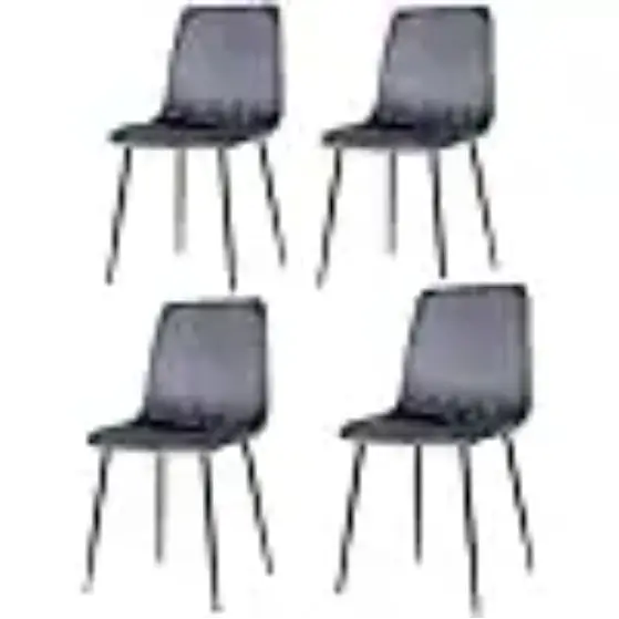 Kitchen Chair 4-piece Set With Upholstered Seat And Metal Legs - Grey - 5