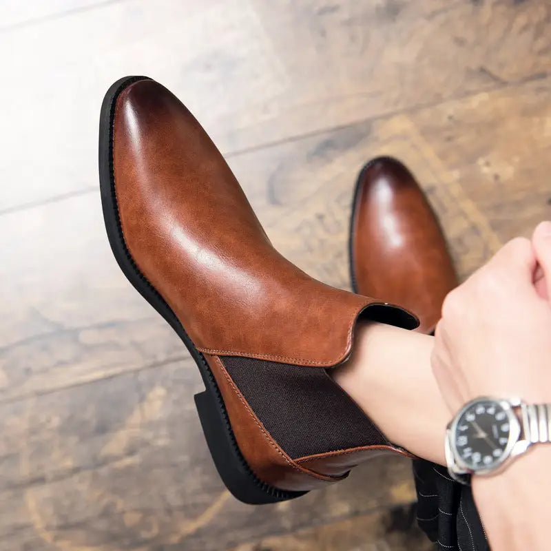 Korean Style Middle High Top Business Formal Wear Plus Size Leather Boots Beyond Trends Hub