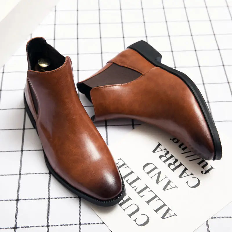 Korean Style Middle High Top Business Formal Wear Plus Size Leather Boots Beyond Trends Hub