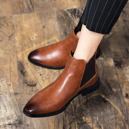 Korean Style Middle High Top Business Formal Wear Plus Size Leather Boots Beyond Trends Hub