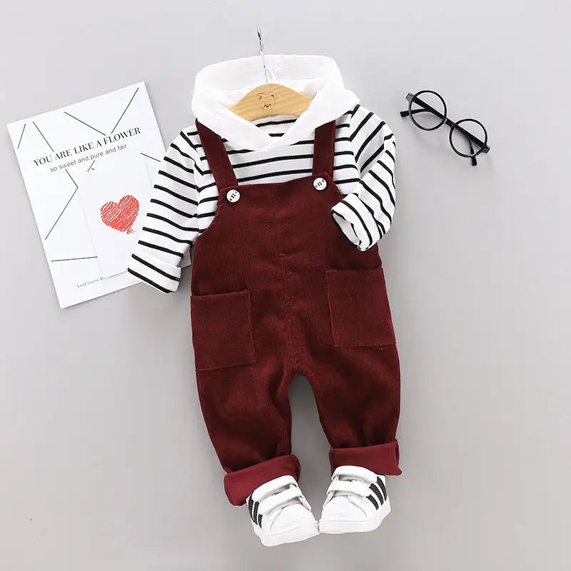 Korean Version Of Cute Children’S Suits Middle And Small Children’S Suits Boys And Children’S Overalls - Red wine