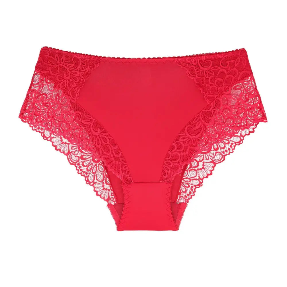 Lace Plus Size Women’s Triangle High Waist Underwear - Wine Red / M