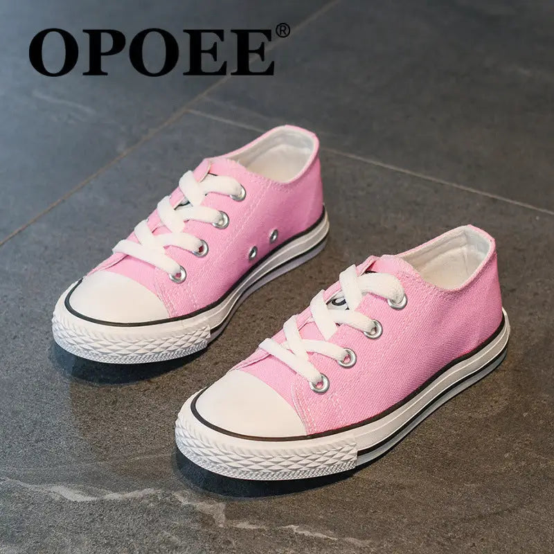 Lace-Up White Shoes For Boys And Girls - Pink / 20