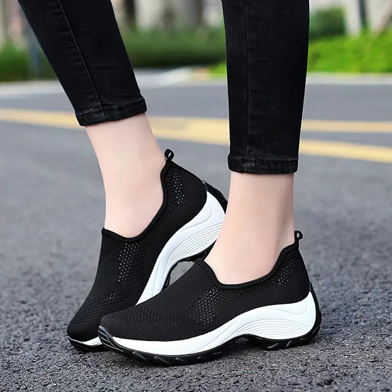 Ladies Casual Sports Mom Shoes Rocking Shoes - Black / 35