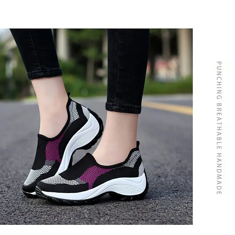 Ladies Casual Sports Mom Shoes Rocking Shoes - Black Purple / 35