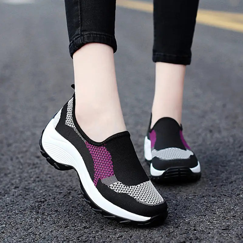 Ladies Casual Sports Mom Shoes Rocking Shoes - Black Purple / 41