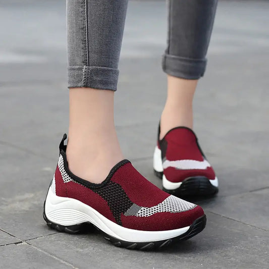 Ladies Casual Sports Mom Shoes Rocking Shoes - Red / 35
