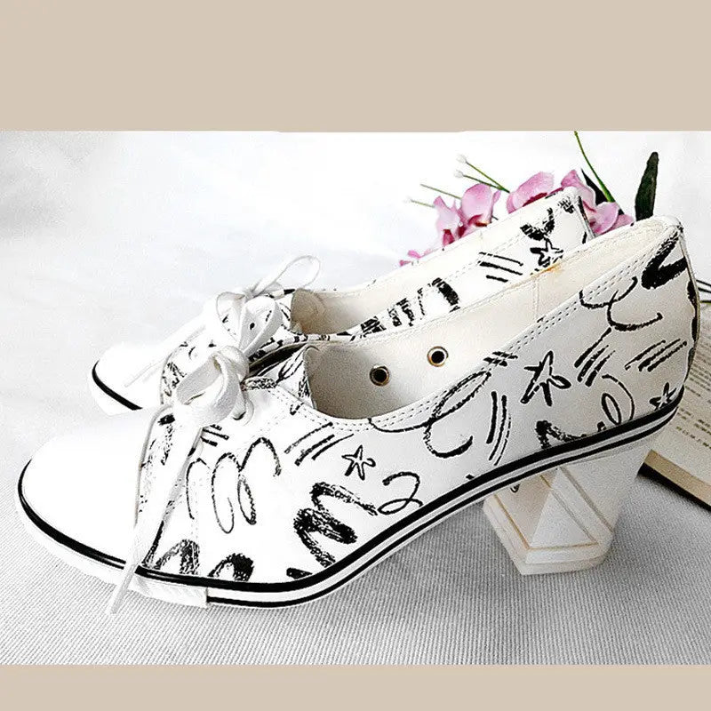 Ladies fashion high heels - White / 36 / Thick heel 6cm