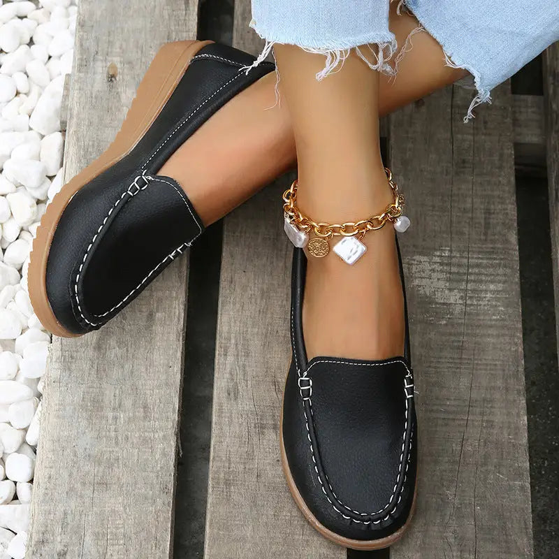 Ladies Fashion Personality Soft Sole Peas Shoes - Black / 35