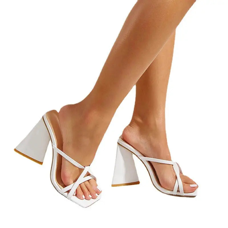 Ladies Fashion Triangle White High Heels