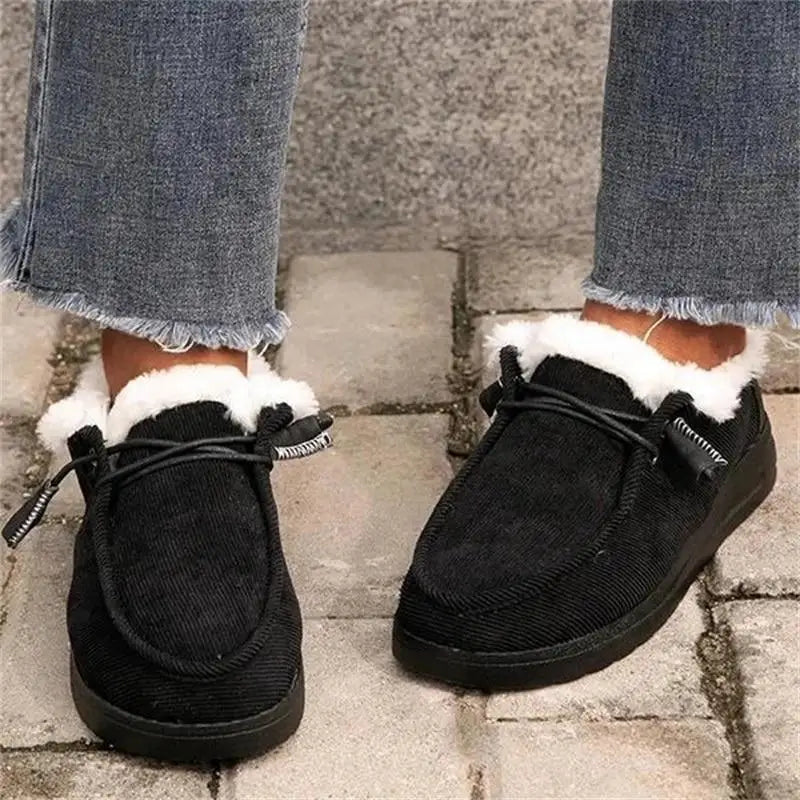 Ladies flat warm cotton shoes - Black / 40