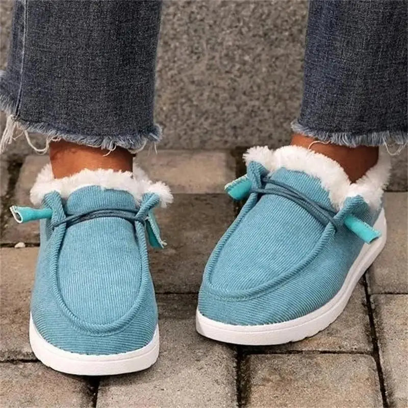 Ladies flat warm cotton shoes - Blue / 39