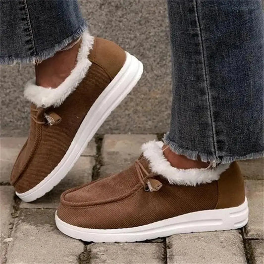 Ladies flat warm cotton shoes - Brown / 39