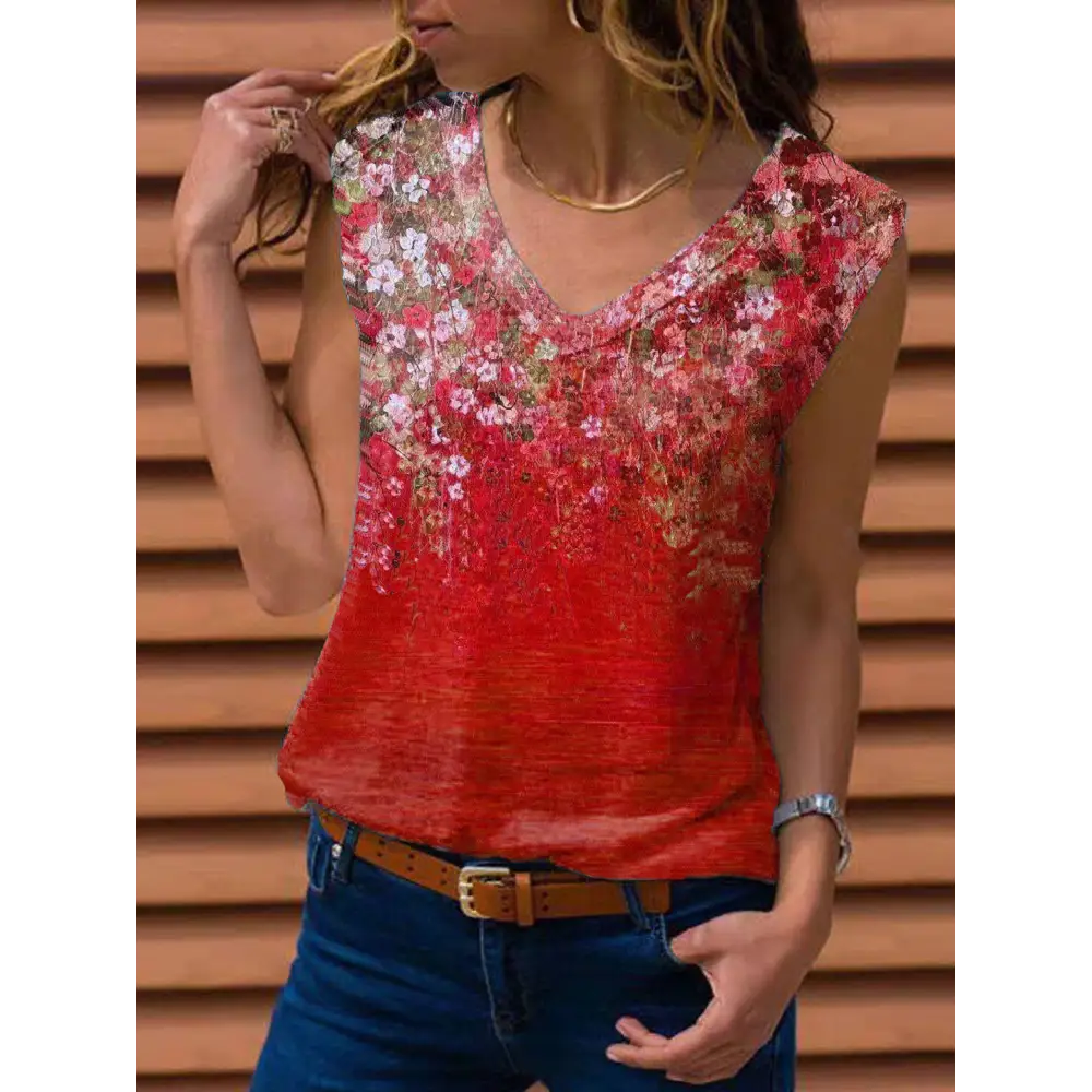 Ladies Floral Vest Sleeveless T-shirt Beyond Trends Hub