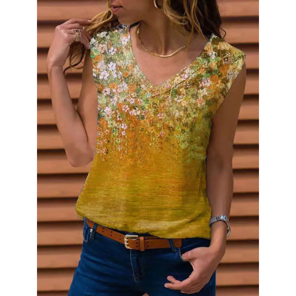 Ladies Floral Vest Sleeveless T-shirt Beyond Trends Hub