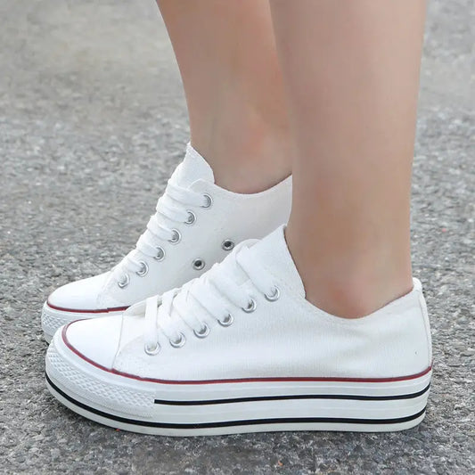 Ladies platform canvas shoes - White Red / 39
