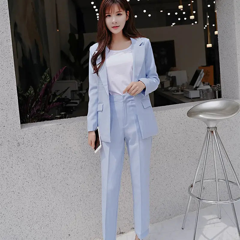 Ladies Professional Suits Women’s Formal Two-Piece Suits - Light Blue / S