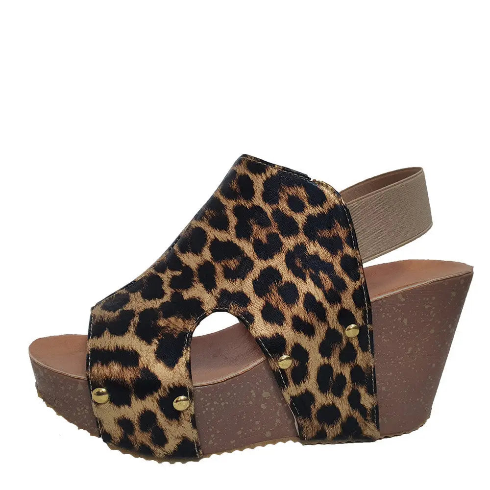 Ladies Sandals High Heel Fish Mouth Handmade Shoes Retro - Leopard / 35