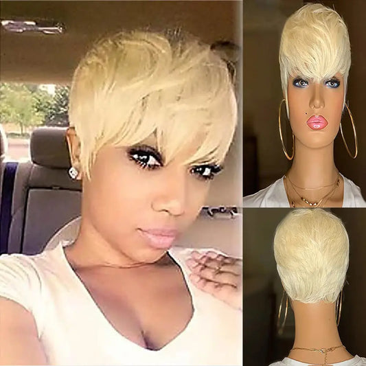 Ladies Wig Short Synthetic Blonde Pixie Haircut Wig - Beyond Trends Hub 