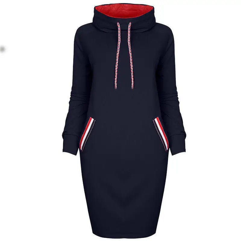 Ladies Winter Hooded Dresses Women Dress - Dark Blue / S