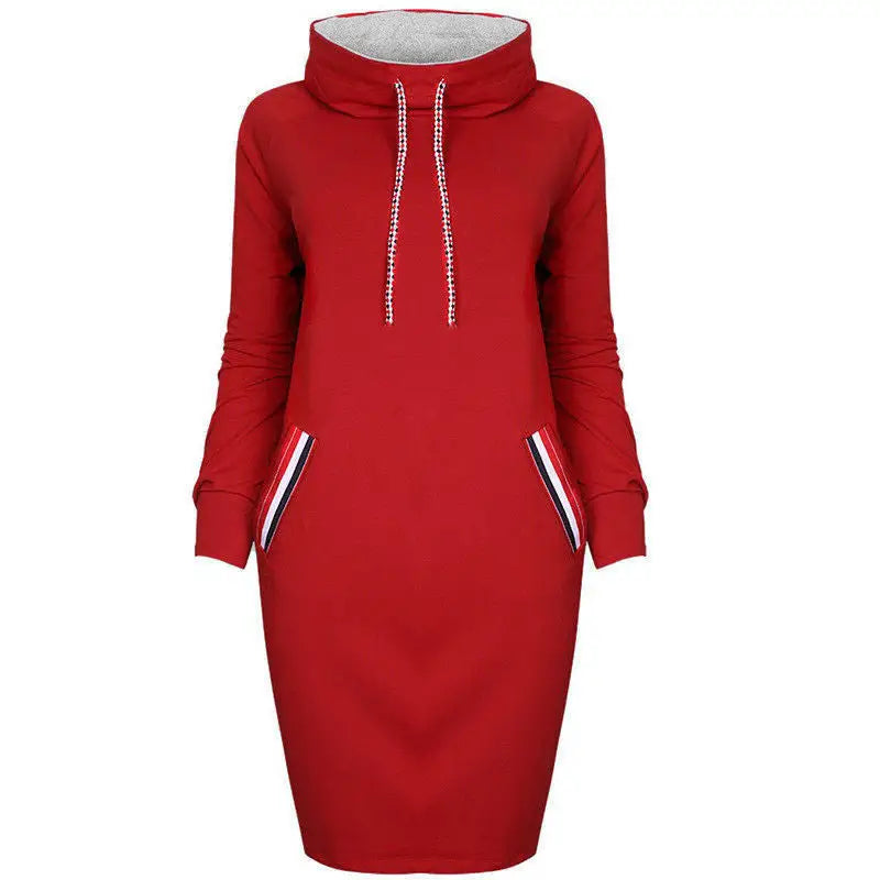 Ladies Winter Hooded Dresses Women Dress - Red / S
