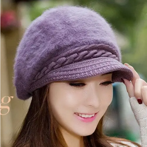 Ladies winter knitted beret - Dark purple