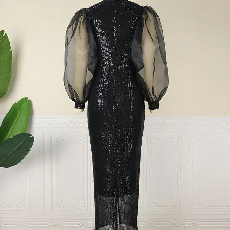 Lantern Sleeves Stretch Sequin Party Mid-length Dresses For Women