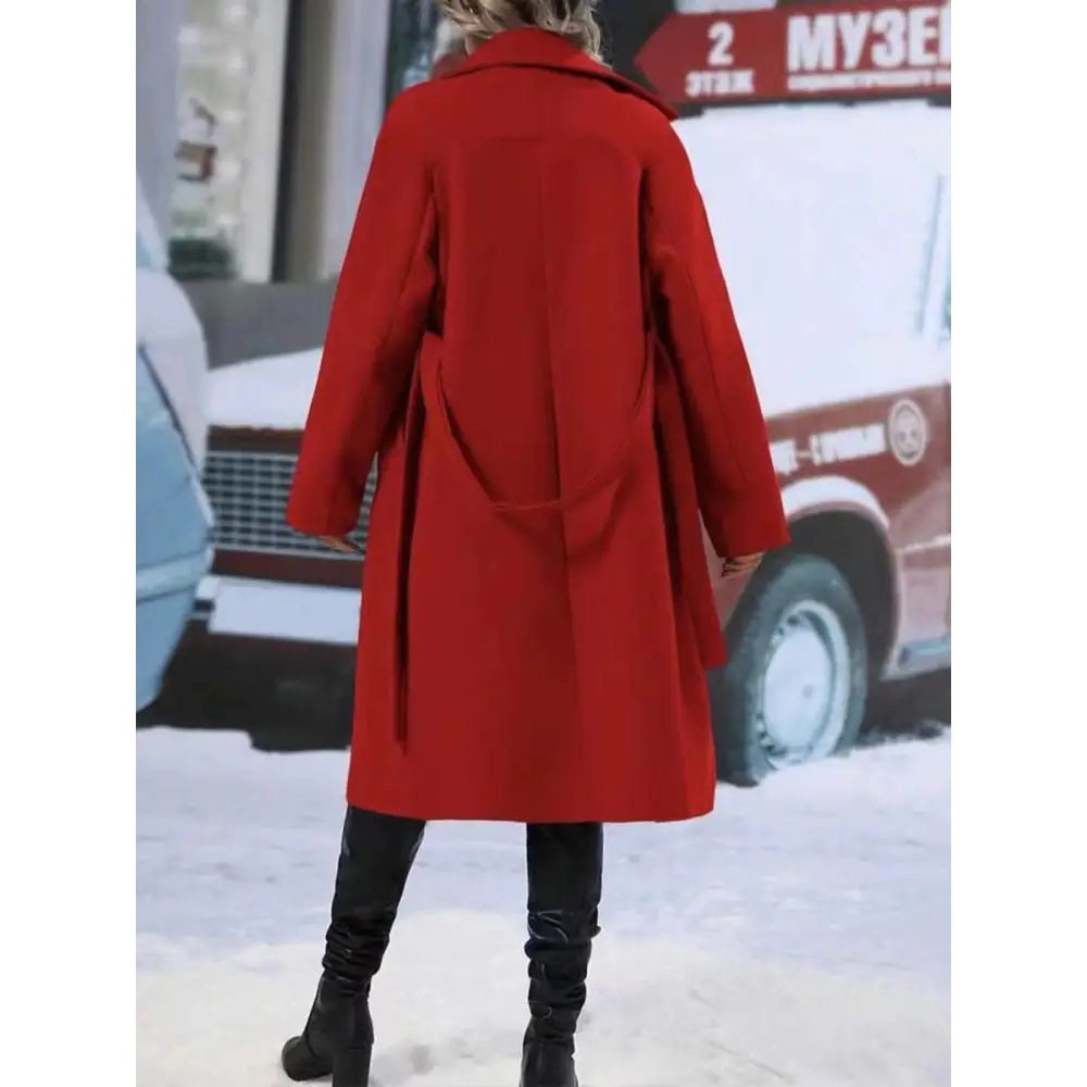 Lapel Double-breasted Trench Coat With Belt Winter Fashion Solid Color Long Jacket Outwear Women Clothing