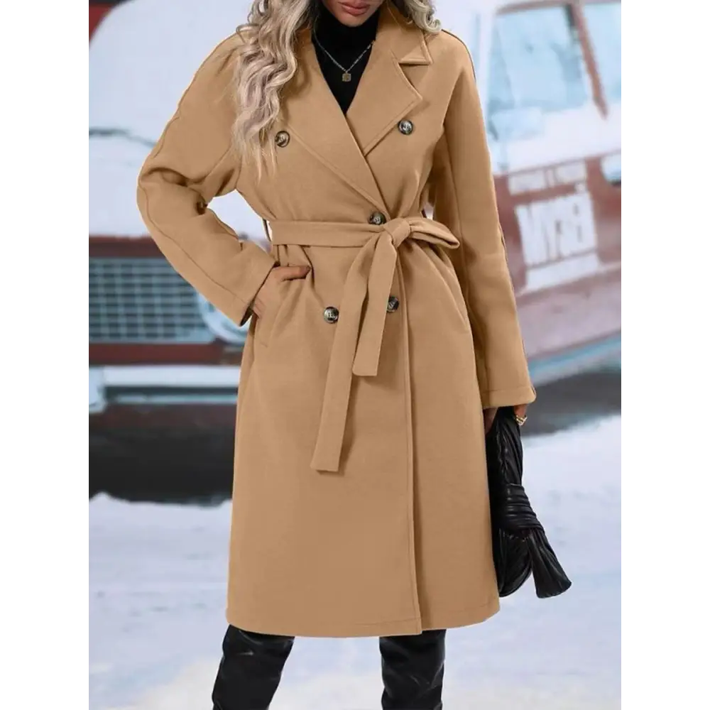Lapel Double-breasted Trench Coat With Belt Winter Fashion Solid Color Long Jacket Outwear Women Clothing