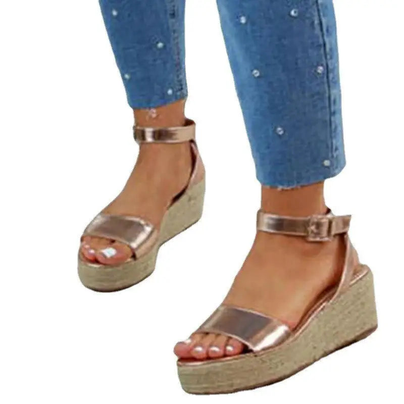 Large Size Buckle Shoes Flat Hemp Rope Ladies Sandals