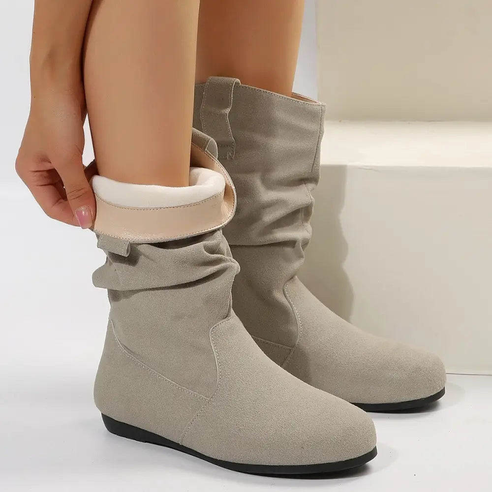Large Size Flat Bottom Women Buskin Suede Stitching Women Round-toe Boots Beyond Trends Hub
