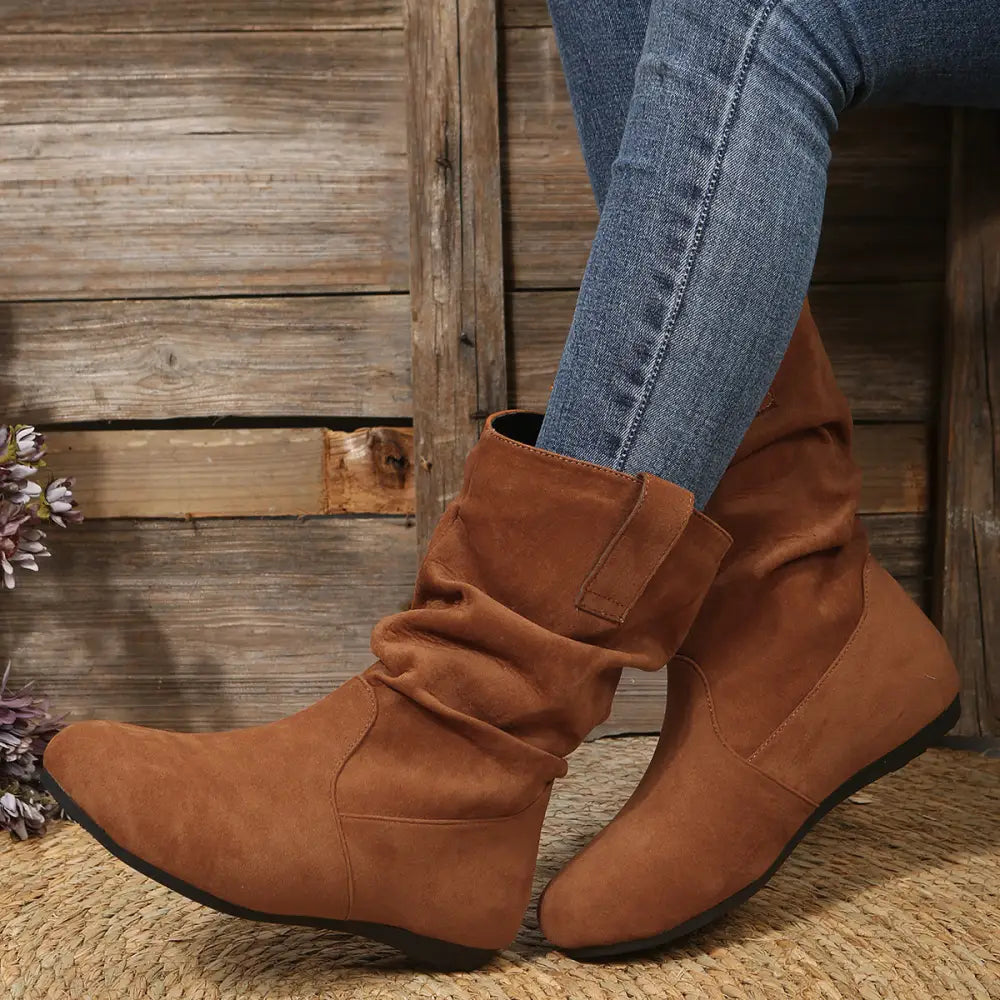 Large Size Flat Bottom Women Buskin Suede Stitching Women Round-toe Boots Beyond Trends Hub