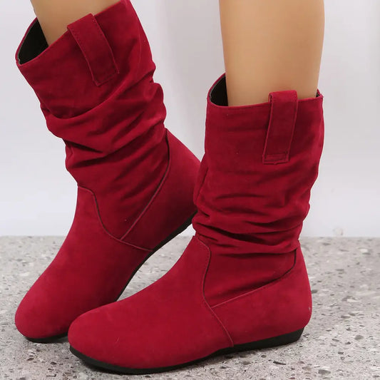 Large Size Flat Bottom Women Buskin Suede Stitching Women Round-toe Boots Beyond Trends Hub
