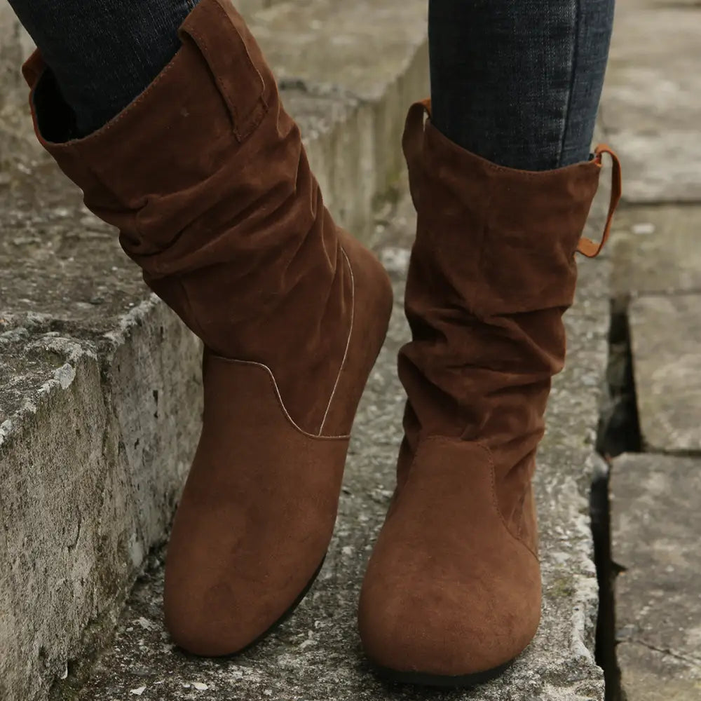 Large Size Flat Bottom Women Buskin Suede Stitching Women Round-toe Boots Beyond Trends Hub
