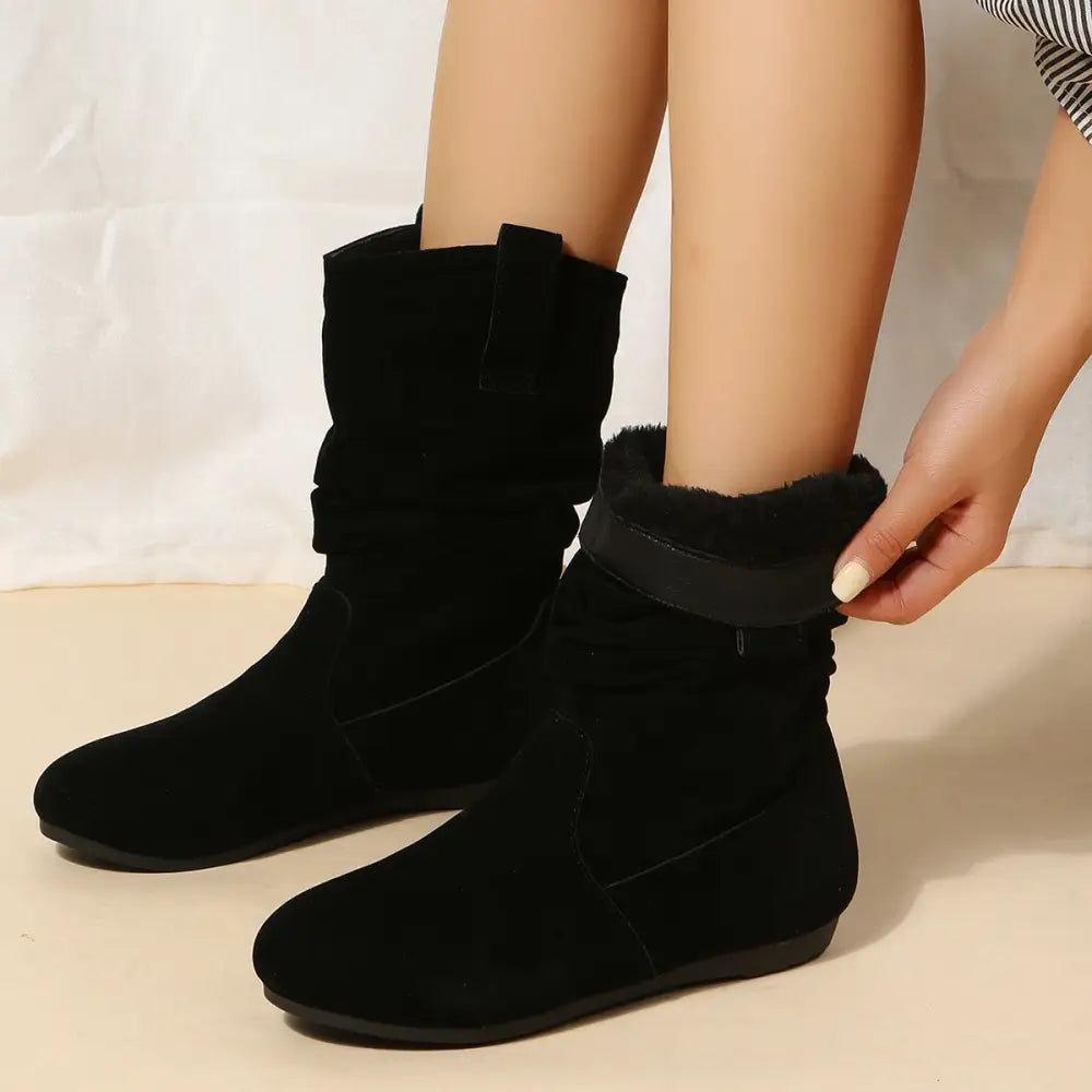 Large Size Flat Bottom Women Buskin Suede Stitching Women Round-toe Boots Beyond Trends Hub