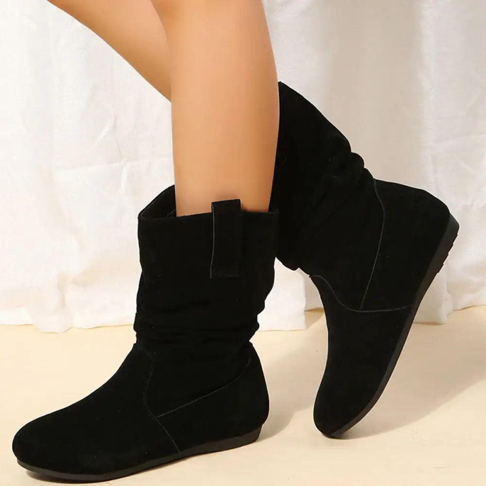 Large Size Flat Bottom Women Buskin Suede Stitching Women Round-toe Boots Beyond Trends Hub