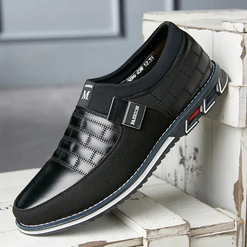 Large Size Leather Shoes Men New Casual Leather Shoes Men - Black / 38
