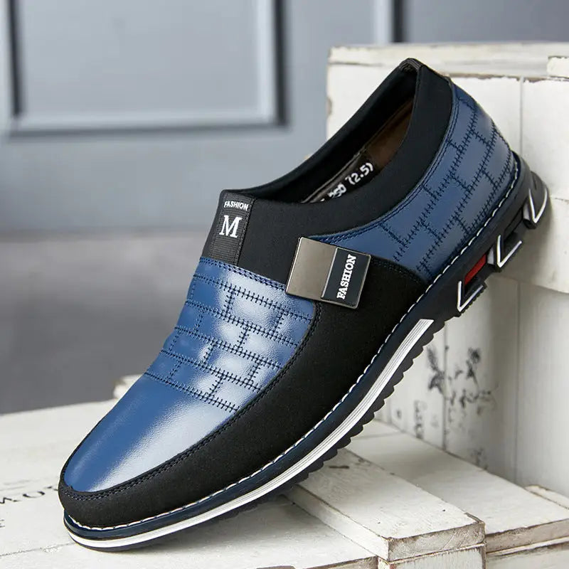 Large Size Leather Shoes Men New Casual Leather Shoes Men - Blue / 38