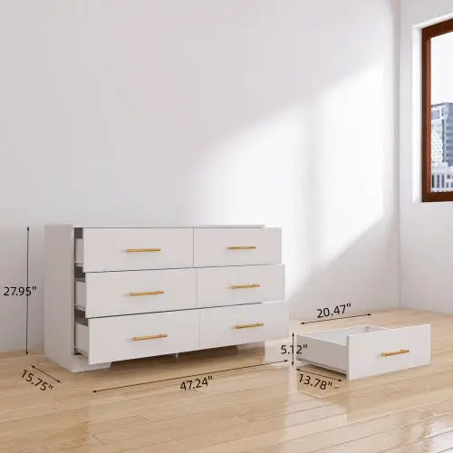 Large White Six Drawer Cabinet - White - 5