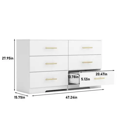 Large White Six Drawer Cabinet - White - 5
