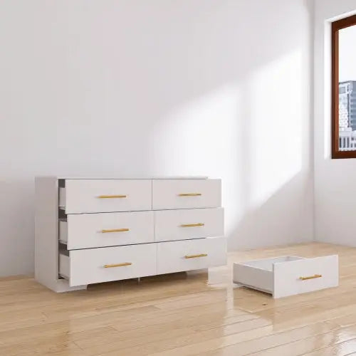 Large White Six Drawer Cabinet - White - 5