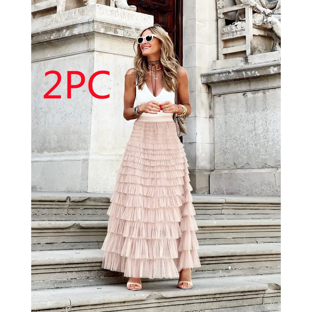 Layered Ruffles Cake Skirt Summer Fashion A Line Swing Mesh Long Skirt Party Dress Women Beyond Trends Hub