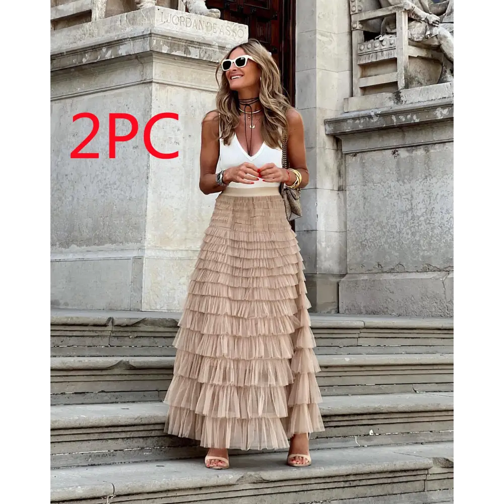 Layered Ruffles Cake Skirt Summer Fashion A Line Swing Mesh Long Skirt Party Dress Women Beyond Trends Hub