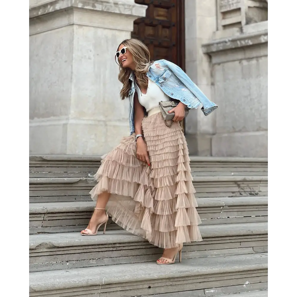 Layered Ruffles Cake Skirt Summer Fashion A Line Swing Mesh Long Skirt Party Dress Women Beyond Trends Hub