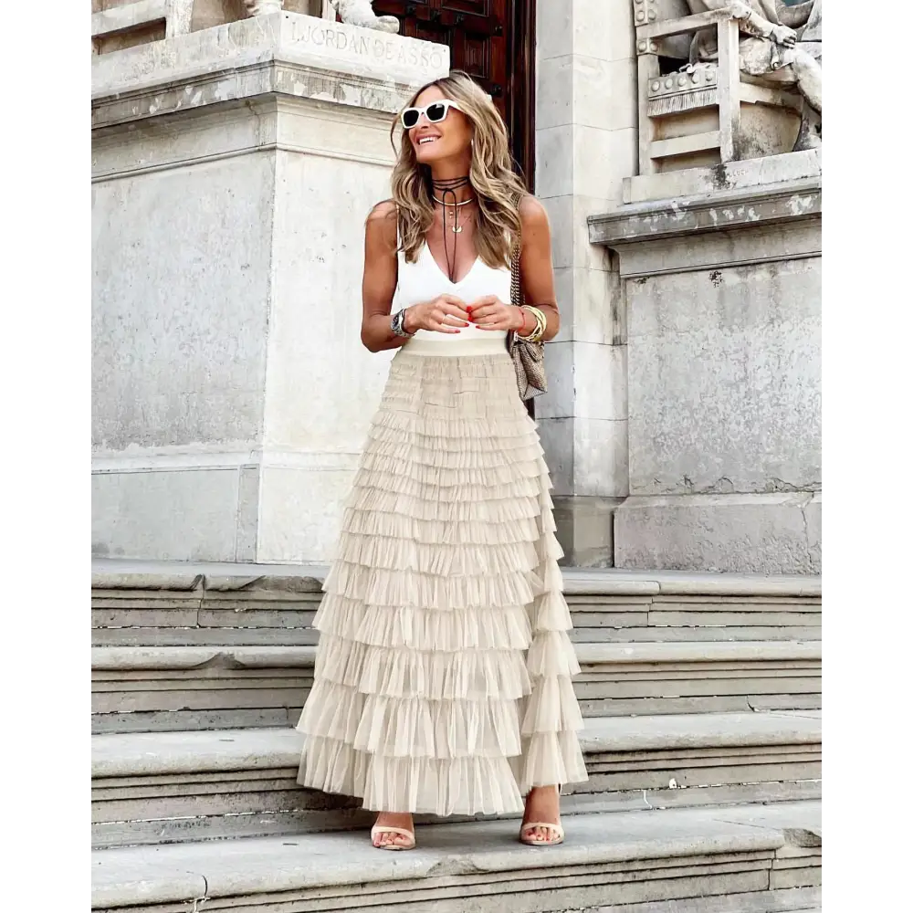 Layered Ruffles Cake Skirt Summer Fashion A Line Swing Mesh Long Skirt Party Dress Women Beyond Trends Hub