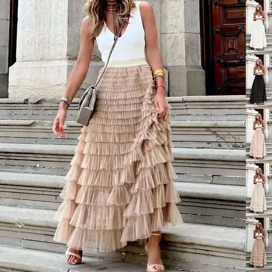 Layered Ruffles Cake Skirt Summer Fashion A Line Swing Mesh Long Skirt Party Dress Women Beyond Trends Hub