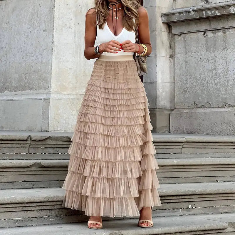 Layered Ruffles Cake Skirt Summer Fashion A Line Swing Mesh Long Skirt Party Dress Women Beyond Trends Hub