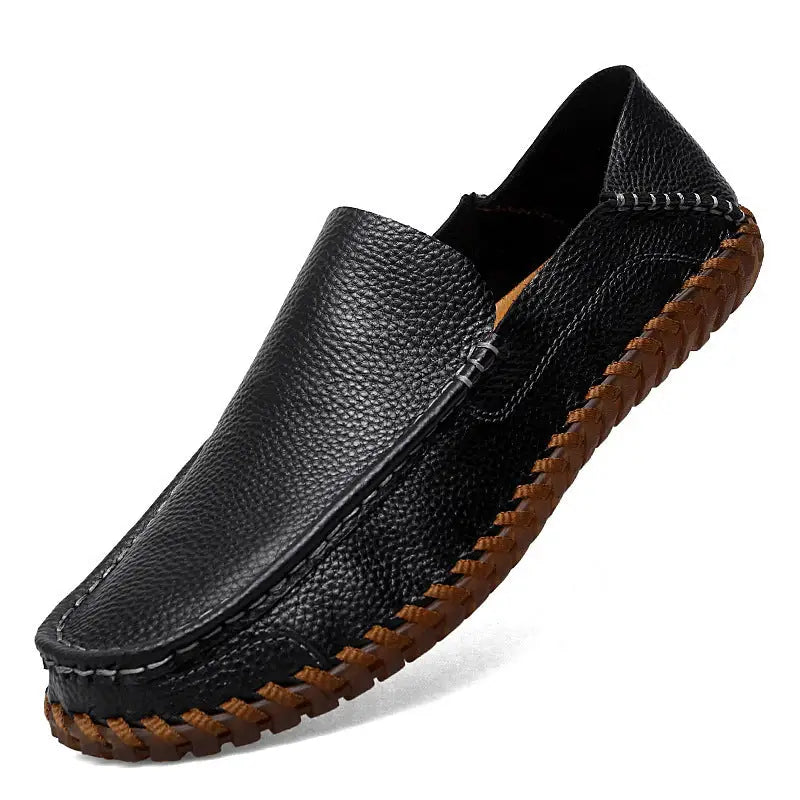 Lazy Top Layer Leather Shoes Plus Size Casual - Black 8307 / 38