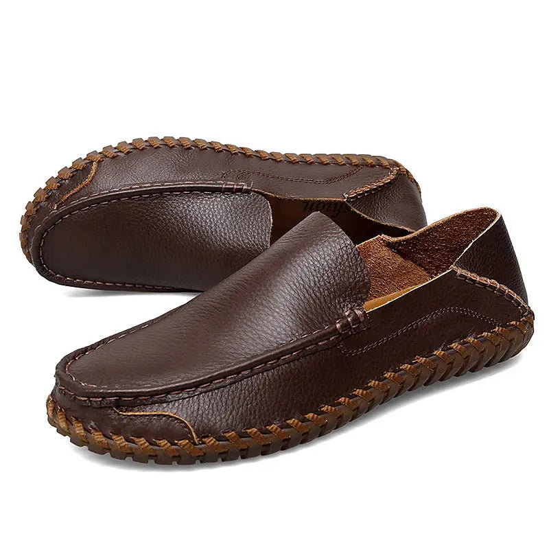 Lazy Top Layer Leather Shoes Plus Size Casual - Dark Brown 8307 / 38